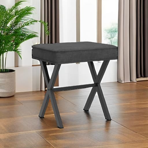 LUE BONA Vanity Stool, Square Linen Makeup Stool - Image 6