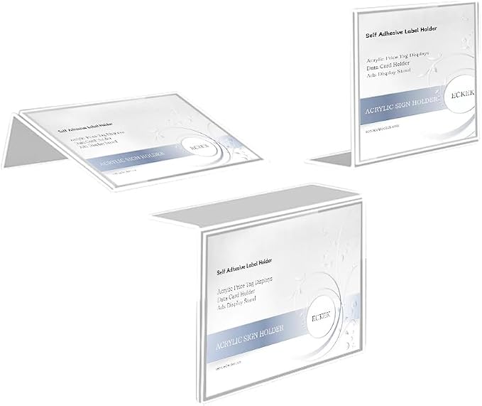 Self Adhesive Label Holder Acrylic Price Tag Displays Sign Holder L-Shape Table by ECKEK