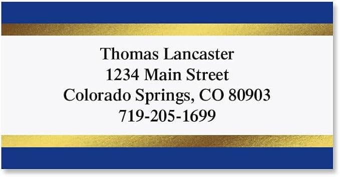 Blue and Gold Foil Border Return Address Labels by ColorfulImages