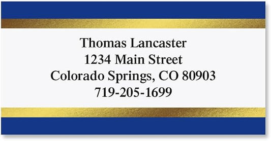 Blue and Gold Foil Border Return Address Labels by ColorfulImages