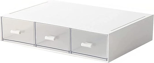Desk Organizer-Stackable Storage Drawers, Plastic Compact Desk Storage Box Perfect for Collection Small Item/Cosmetic Office Organizer - 3 drawers (White)-DeskLoop Office