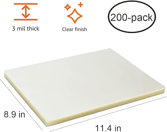 FungLam Thermal Laminating Pouches, 8.9 x 11.4-Inches, 3 mil Thick, 200-Pack, Clear Thermal Laminating Plastic Paper Laminator Sheets-DeskLoop Office