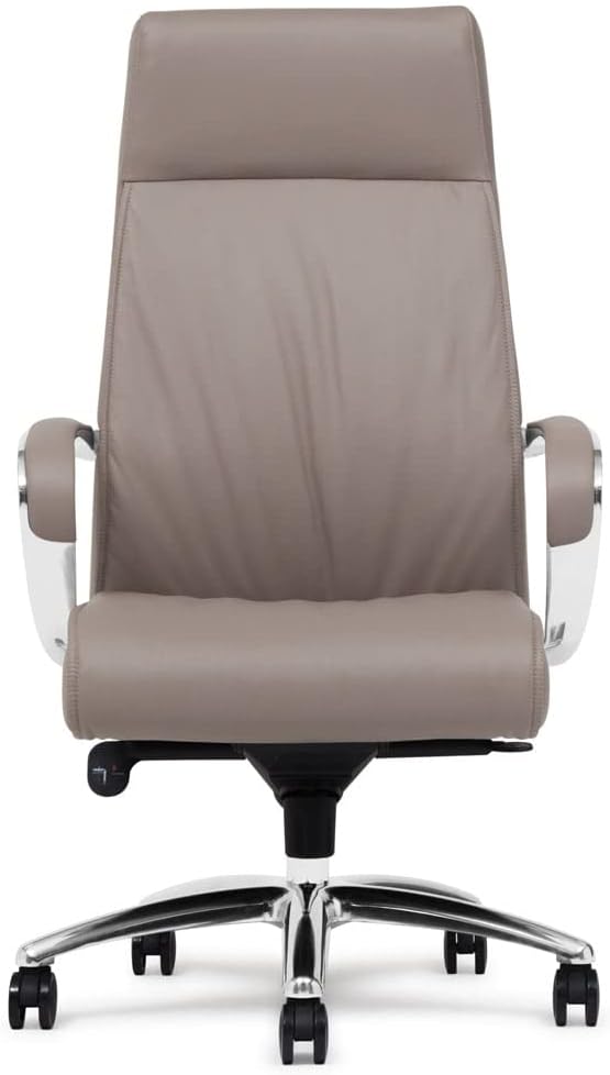 ZURI Forbes Genuine Leather Aluminum Base High Back Executive Chair - Light Grey-DeskLoop Office