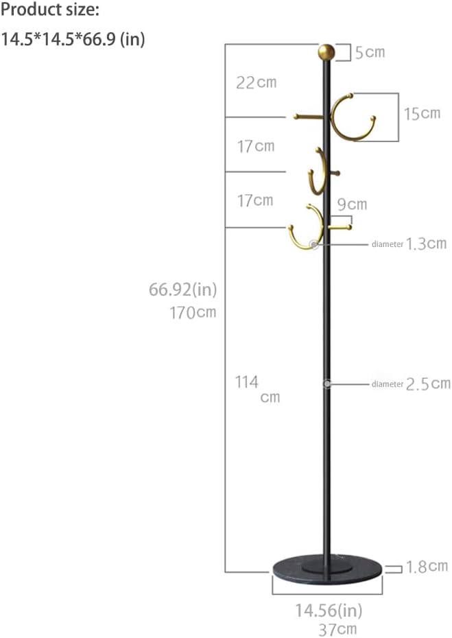 BUZUYE Modern Coat rack with marble base,Coat rack freestanding heavy duty with gold hooks,Entryway coat rack stand Coat Tree freestanding coat hanger stand for Hanging Clothes, Hats, Bags-DeskLoop Office
