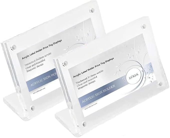 2 Pack Acrylic Label Holder Price Tag Displays Sign Holder Horizontal Slanted by ECKEK