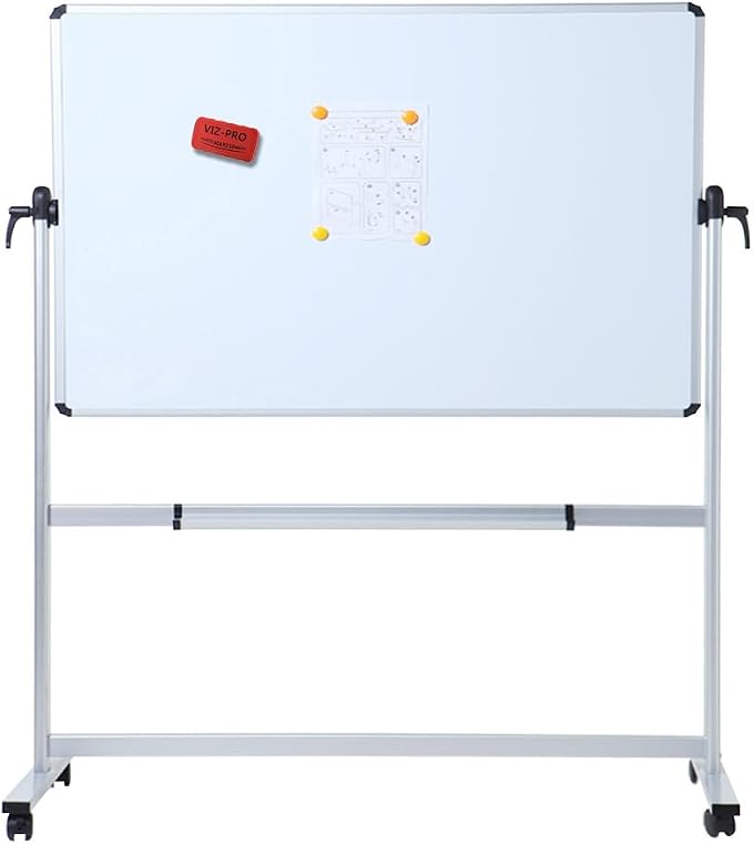 VIZ-PRO Double-Sided Magnetic Mobile Whiteboard, 72 x 48 Inches, Rolling Dry - Image 3