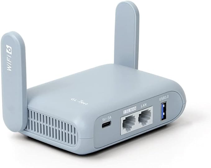 GL.iNet GL-MT3000 (Beryl AX) Portable Travel Router, Pocket Wi-Fi 6 Wireless 2.5G Router, Portable VPN Routers WiFi for Travel, Public Computer Routers, Business, Moblie/RV/Cruise/Plane-DeskLoop Office