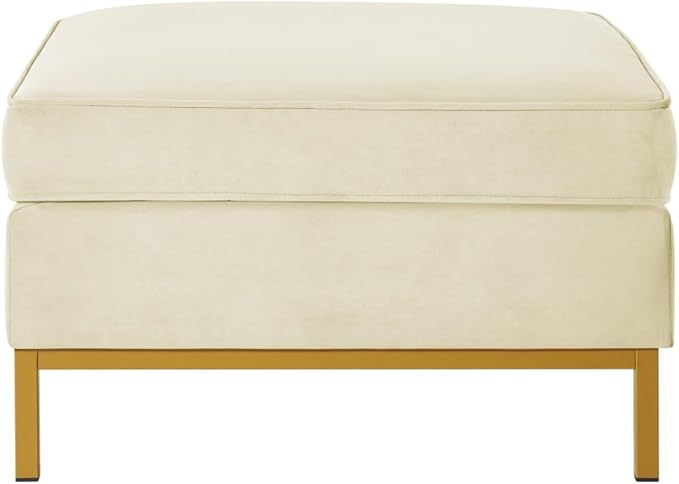 24KF Large Velvet Ottoman - Padded Cushion Foot Rest for Living Room - Cream-DeskLoop Office