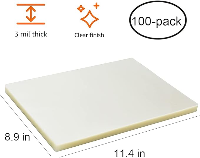 FungLam Thermal Laminating Pouches, 8.9 x 11.4-Inches Laminating Sheets, 3 mil Thick, 100-Pack, Clear-DeskLoop Office