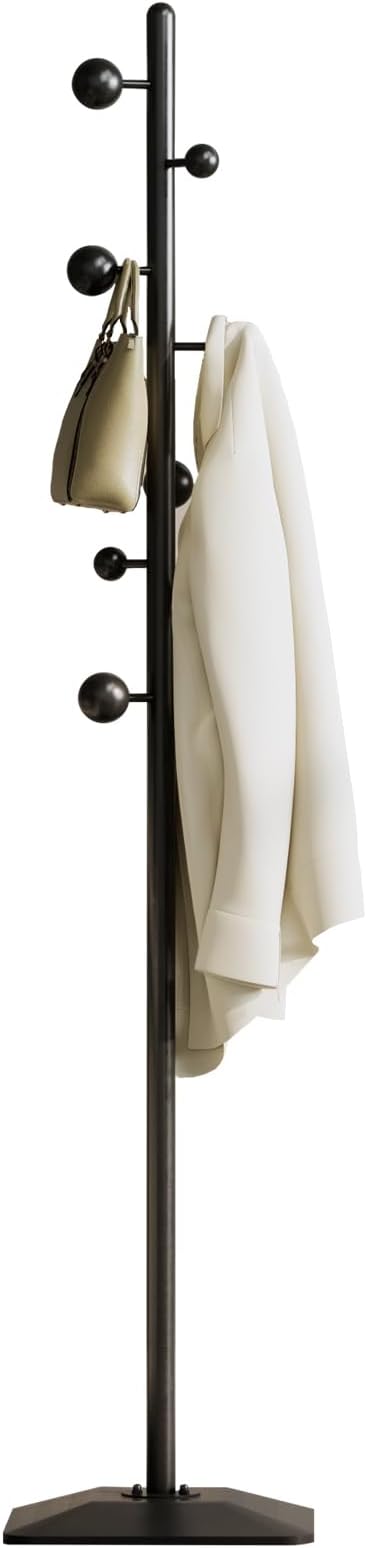 Metal coat rack stand with geometric shape metal base,Heavy duty coat rack freestanding with 7 ball hooks,Coat racks tree hats hanger holder stand for entryway, hallway, bedroom-DeskLoop Office