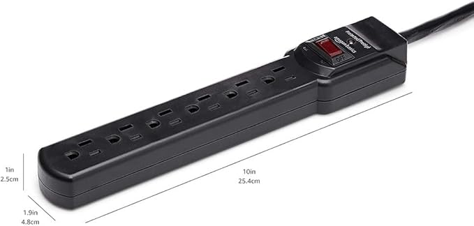 Amazon Basics Surge Protector Power Strip, 6-Outlet with 200J Protection, 2ft Extension Cord, Rectangle, Black (2 Pack)-DeskLoop Office
