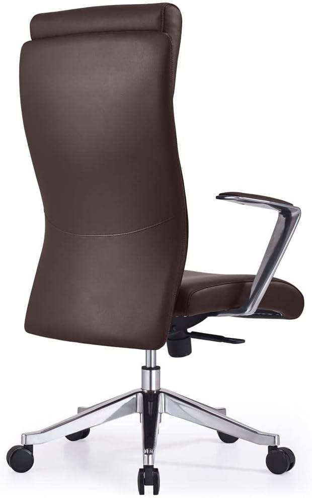 ZURI Draper Leather Executive Chair with Aluminum Frame- Dark Brown-DeskLoop Office