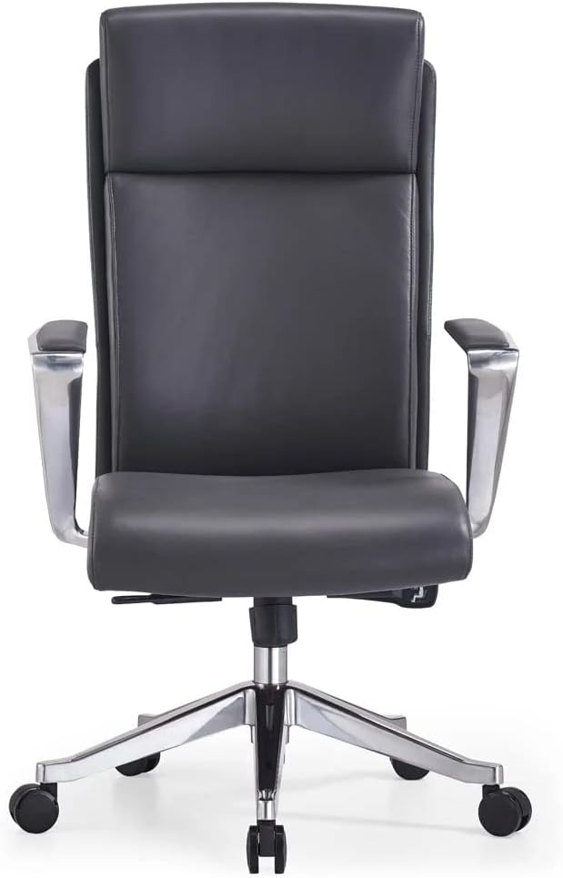 ZURI Draper Leather Executive Chair with Aluminum Frame- Dark Grey-DeskLoop Office