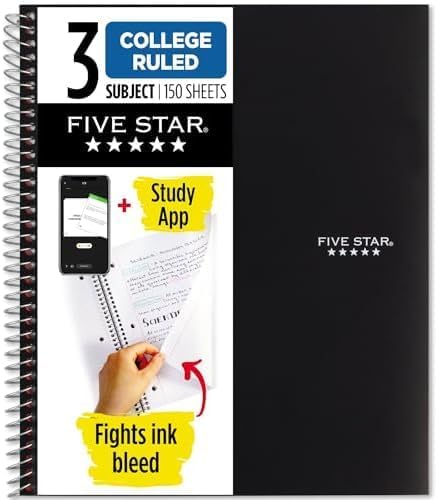 Five Star Spiral Notebook + Study App, 3 Subject, College Ruled Paper, Fights by FiveStar