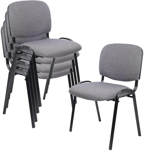 CLATINA Set of 5 Pack Waiting Room Chair Fabric Grey Stackable Chairs Metal Frame with Thickened Seat Back Cushion for Waiting Conference Room Guest Chairs-DeskLoop Office