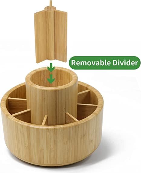 VaeFae Bamboo Pen Holder Organizer, 360° Rotating Art Supply Organizer, Desktop Storage for Marker Pens, Colored Pencil, Art Brushes, etc.-DeskLoop Office