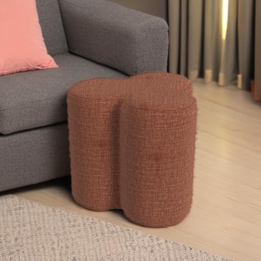 HomePop Upholstered Clover Shaped Ottoman Home Décor|Foot Rest Ottoman - Rust Orange Chenille-DeskLoop Office