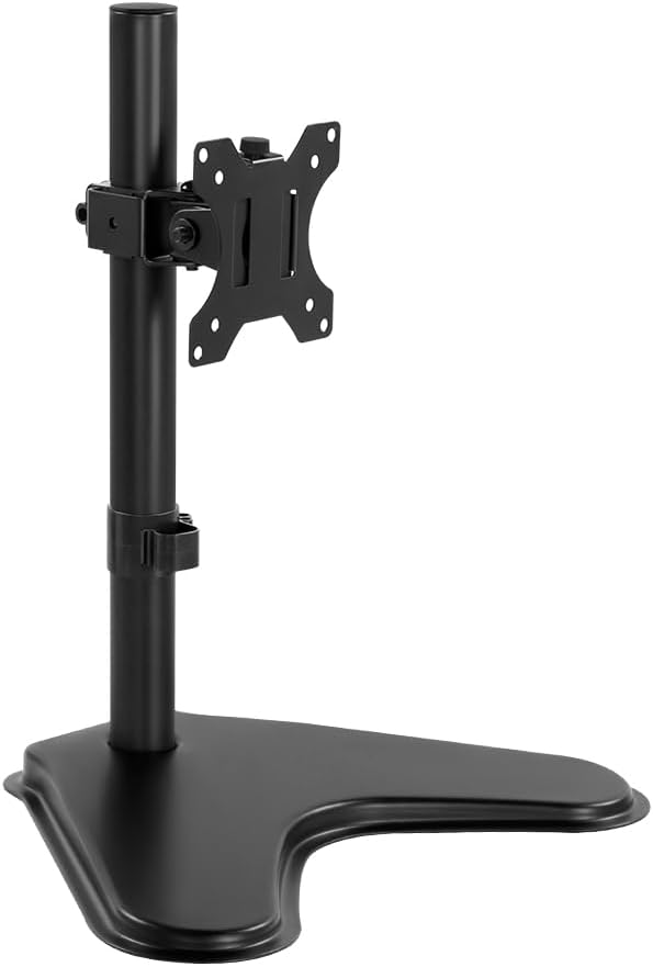 KKTONER Single Computer Monitor Stand Metal Base Free Standing Desk Vesa Mount for 13 inch to 32 inch Screen Height Adjustable Monitor Mount Full Motion Swivel Vesa 75*75mm/100*100mm Hold up 17.6Lbs-DeskLoop Office