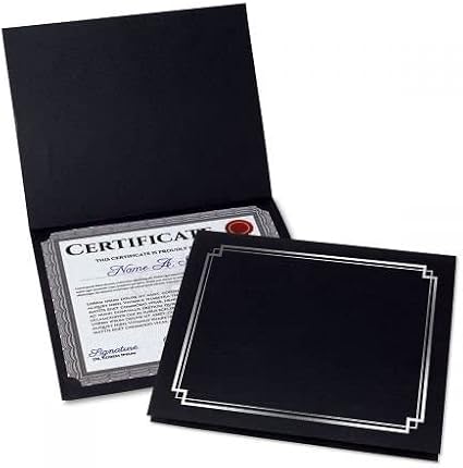 Classic Black & Silver Certificate Folders- Packs 25, Linen Cover 80 lb. Stock by Fine+Stationery