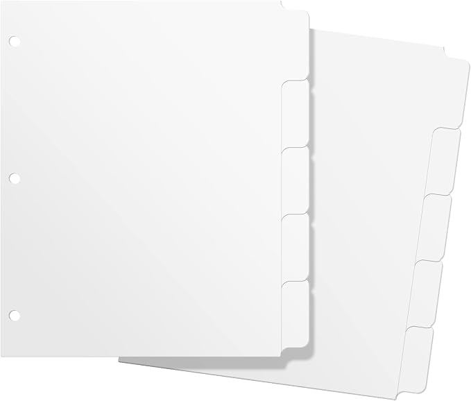 3 Ring Binder Dividers with 5 Tabs, Write & Erase Plastic Binder Dividers by Homakover