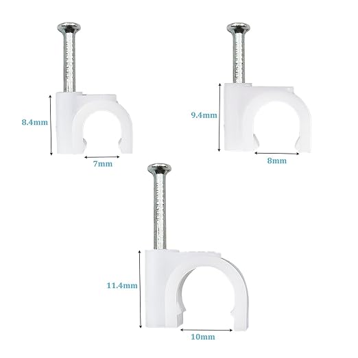 HS Cable Clips 8mm with Steel Nail 200 Pieces White, Ethernet Management U - Image 3