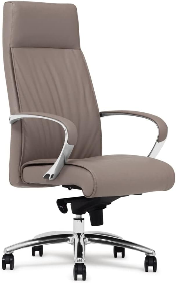 ZURI Forbes Genuine Leather Aluminum Base High Back Executive Chair - Light Grey-DeskLoop Office