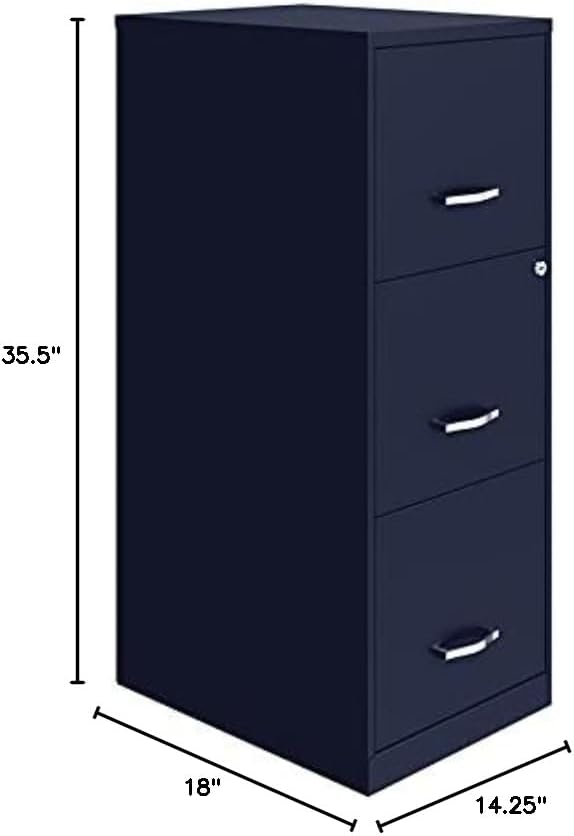 Pemberly Row 3 Drawer Metal Vertical File Cabinet with Lock in Navy-DeskLoop Office