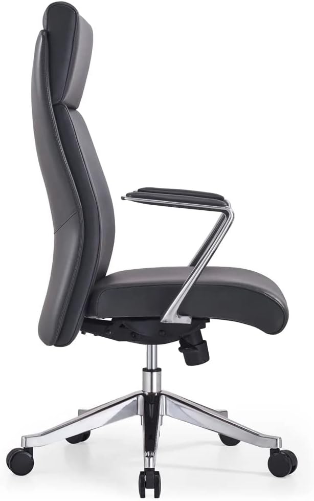 ZURI Draper Leather Executive Chair with Aluminum Frame- Dark Grey-DeskLoop Office