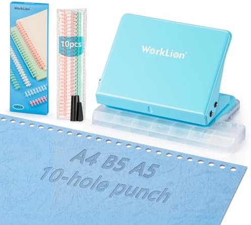 Worklion Binding Machine for Planner: Small Bookbinding Machine with Multicolor Loose Leaf Binder Rings for Making 26 Holes/B5 Paper, 30 Holes/A4, 20 Holes/A5 Book, 29 Holes/Letter Size, Blue-DeskLoop Office