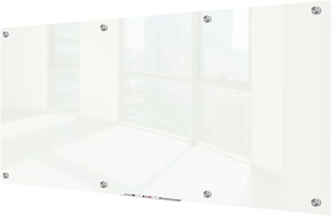 J&J worldwide Glass Dry Erase Board 8' x 4', Glass Whiteboard Magnetic, Large Frameless Glass White Boards for Walls, Includes Magnets, Marker Tray, Eraser for Office, Home, School-DeskLoop Office