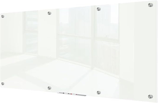 J&J worldwide Glass Dry Erase Board 8' x 4', Glass Whiteboard Magnetic, Large Frameless Glass White Boards for Walls, Includes Magnets, Marker Tray, Eraser for Office, Home, School-DeskLoop Office