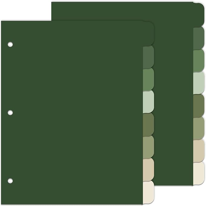 Whaline 16 Pcs/ 2 Set Sage Green 3 Ring Binder Dividers Colorful Index Dividers by Whaline