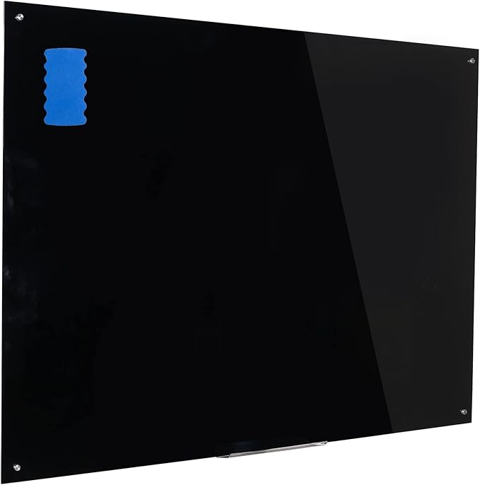 48" x 36" Magnetic Black Glass Board - Frameless Tempered Glass Dry Erase Blackboard with Marker Tray & Eraser, Premium Interactive Whiteboard- Frosted Surface for Office, Classroom, or Home-DeskLoop Office