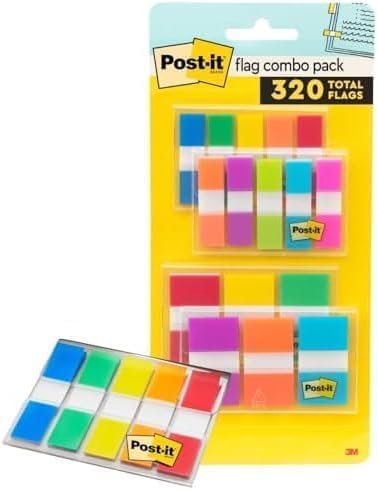 Post-it Flags Combo Pack, 4 On-The-Go Dispensers/Pack, 120 .94 in Wide and 200 by Post-it%C2%AE