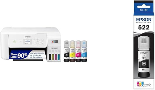 Epson EcoTank ET-2800 Wireless Color All-in-One Cartridge-Free Supertank Printer & 522 EcoTank Ink Ultra-high Capacity Bottle Black (T522120-S)-DeskLoop Office