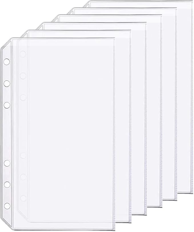 6 Pack A6 6 Holes Binder Pockets Plastic Binder Folders Waterproof 6 Holes by Zelten