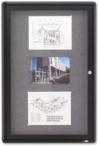 Quartet Enclosed Fabric Bulletin Board, 2 x 3 Feet, 1 Door, Black Frame with Gray Fabric (2363L)-DeskLoop Office