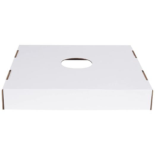 AVIDITI 40 or 50 Gallon Corrugated Cardboard Trash Can and Recycling Bin Lids with Hole (10-Pack) 18"L x 18"W x 3"H, White, Reusable and Disposable Garbage Lid for Parties and Outdoor Events