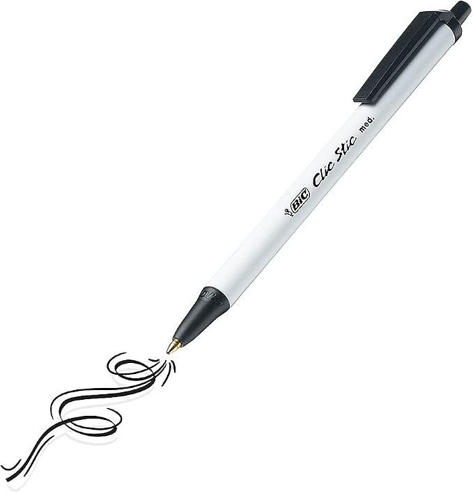 BIC Clic Stic Black Retractable Ballpoint Pens, Medium Point, School Supplies - Image 5