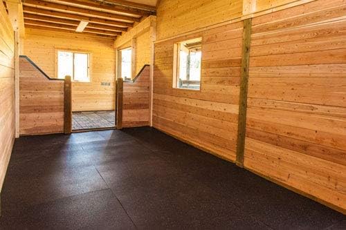 American Floor Mats - Heavy Duty Stall Tiles - Stable/Horse Tiles - Thick, Durable Rubber Flooring Solid Black 6' x 12' Set 3/8" Thick (18 Tiles Total)-DeskLoop Office