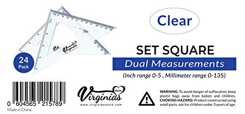 Virginia's Store 5 inch/13cm 90 Set-Squares Pack of 24, Crystal Clear Transparent, Shatter Resistant Plastic, Single-piece Plastic Molding, Drafting Tool Set, Ruler-DeskLoop Office