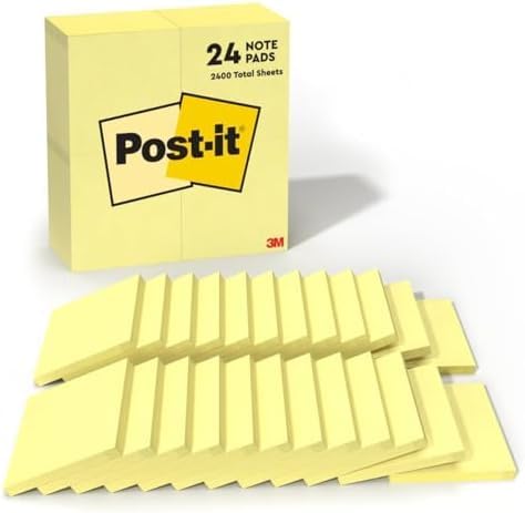 Post-it Notes, 3 in x 3 in, 100 Sheets per Pad | Canary Yellow | 24 Pads by Unknown