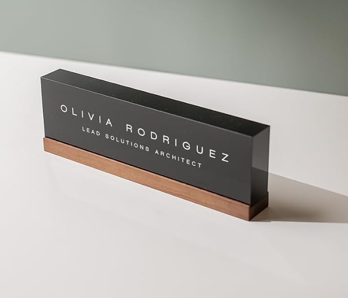 Personalized Acrylic Name Block w/Wooden Base by Muuyun