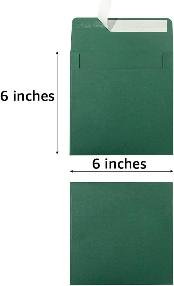 50 Pack 6 x 6 Square Envelopes Self Seal, Dark Green | - Image 2