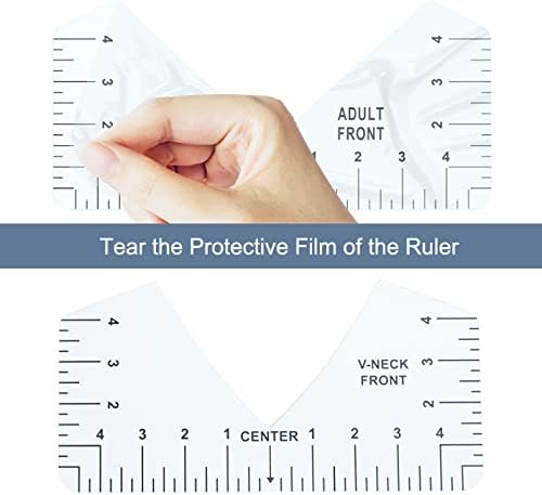 9Pcs Tshirt-Ruler Guide to Center Vinyl, Transparent V-Neck/Round PVC Ruler - Image 6