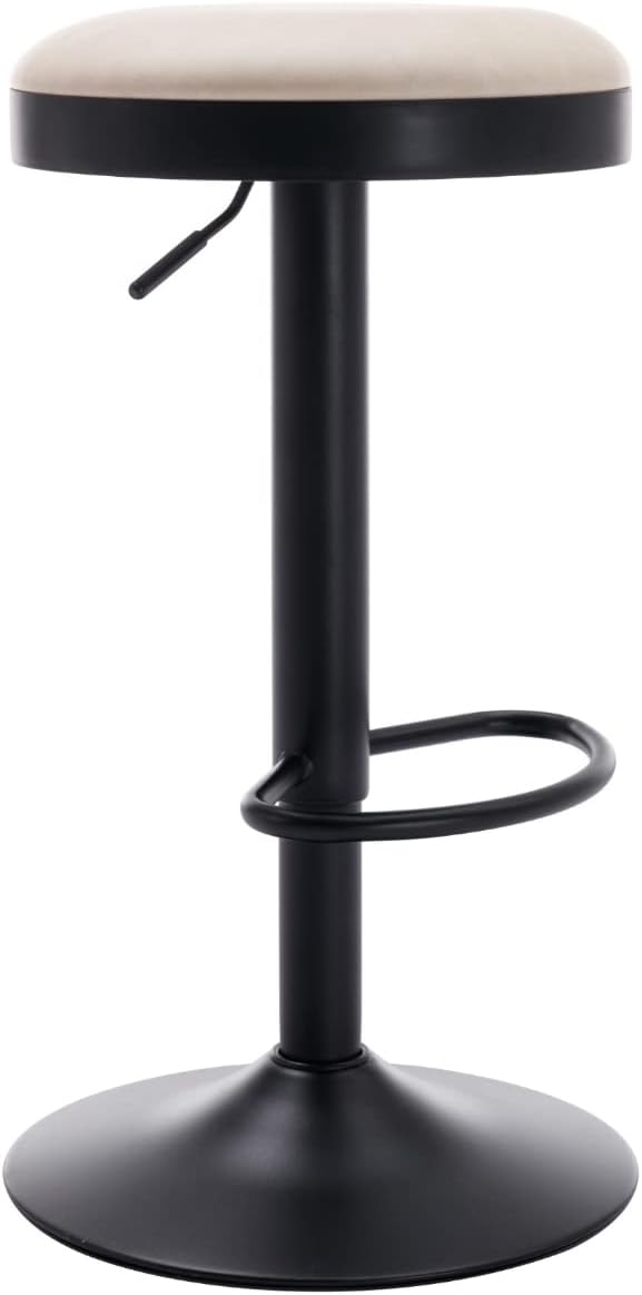 Round Swivel Counter Height Bar Stools Set of 1 Modern Adjustable Barstools Backless PU Leather Bar Chairs Industrial Island Chairs with Metal Base/Footrest for Kitchen Island/Pub, Beige-DeskLoop Office