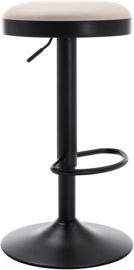 Round Swivel Counter Height Bar Stools Set of 1 Modern Adjustable Barstools Backless PU Leather Bar Chairs Industrial Island Chairs with Metal Base/Footrest for Kitchen Island/Pub, Beige-DeskLoop Office