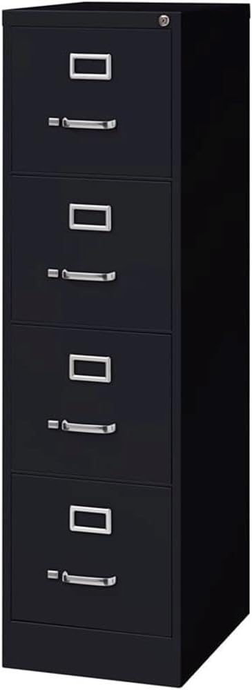 Scranton & Co 4 Drawer Metal Vertical File Cabinet with Lock, 22" Deep, Letter Size, Home/Office, Preassembled, Commercial Grade, Black Finish-DeskLoop Office