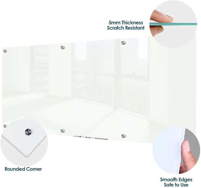 J&J worldwide Glass Dry Erase Board 8' x 4', Glass Whiteboard Magnetic, Large Frameless Glass White Boards for Walls, Includes Magnets, Marker Tray, Eraser for Office, Home, School-DeskLoop Office