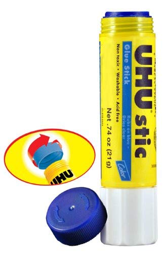 UHU Colored Glue Stick, 0.74oz Blue, rubs on Blue & Dries Clear, Washable, Solvent Free, Screw on Cap, Pack of 12, 9U 99602-DeskLoop Office